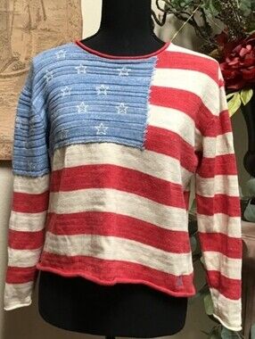 Polo by Ralph Lauren Striped Flag Knit Top - Red, White & Blue Girl's XL